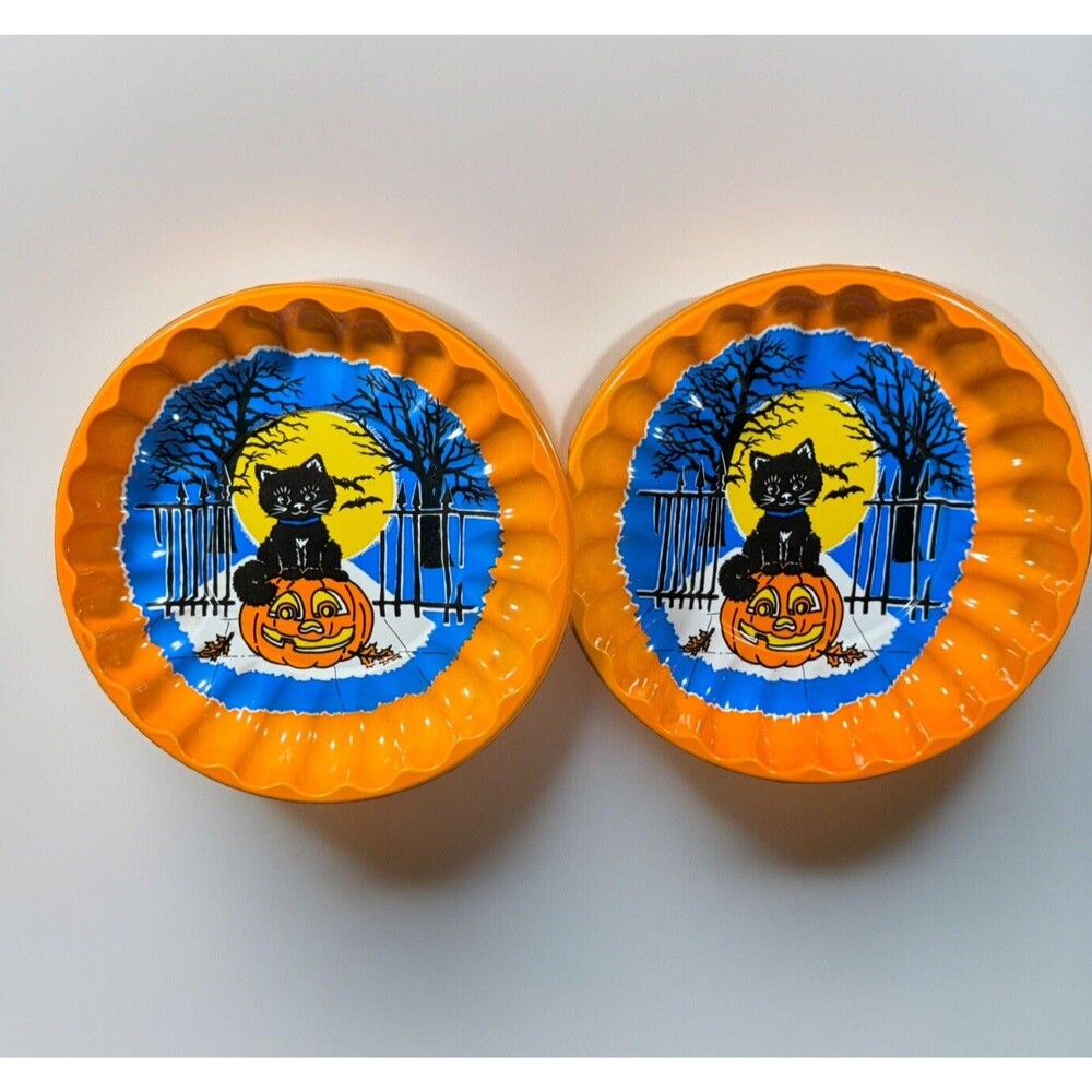 Vintage Berman Industries Halloween Candy Bowl Dish Black Cat Pumpkin Bats